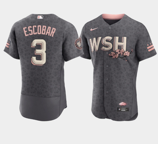 Men's Washington Nationals #3 Alcides Escobar 2022 Grey City Connect Cherry Blossom Flex Base Stitched MLB Jersey